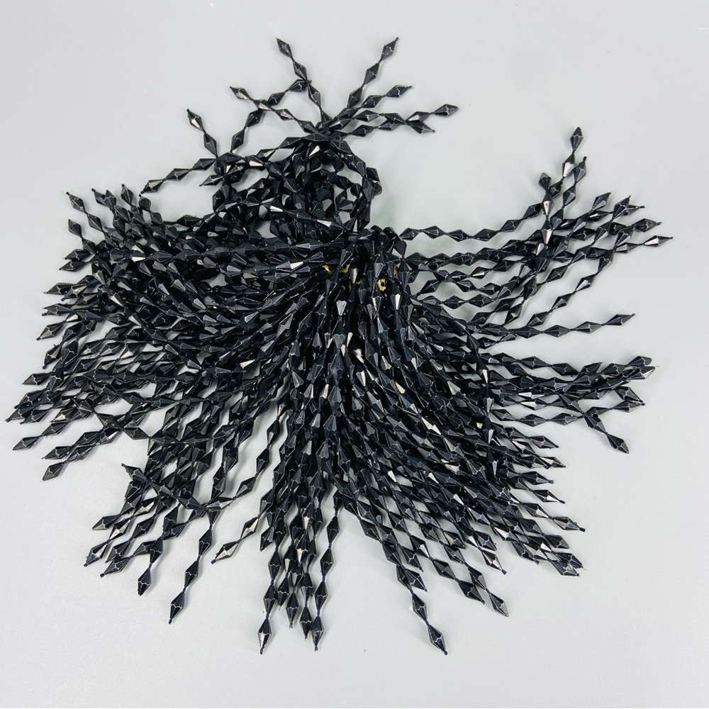 Vintage Mod Large Cascading Fringe Brooch Black Beaded Pin - Picture 6 of 13